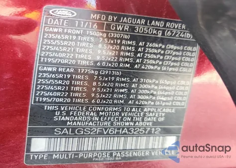 2017 Land Rover Range Rover Hse from USA, damaged, VIN SALGS2FV6HA325712